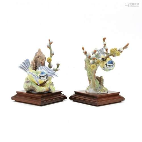 Pair of Dorothy Doughty Porcelain Blue Tit and Pussy