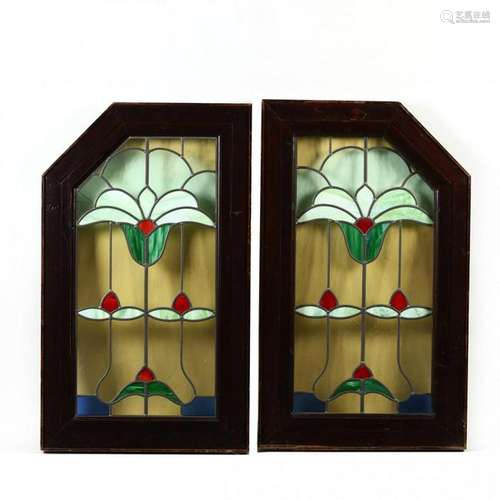 Pair of Vintage Architectural Stained Glass Windows