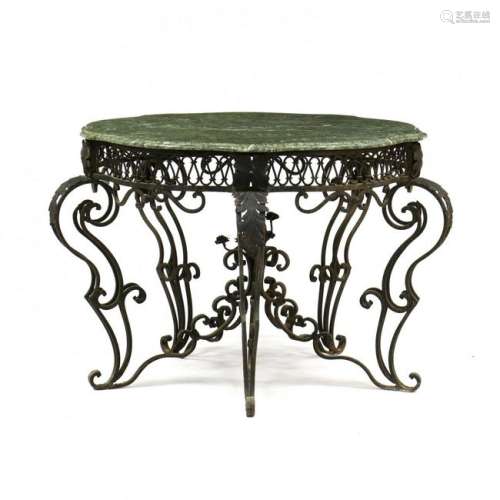 Spanish Wrought Iron Marble Top Center Table