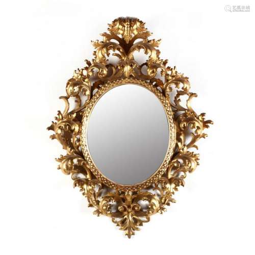Antique Italian Rococo Style Carved and Gilt Mirror