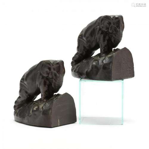 Pair of Charging Elephant Bookends