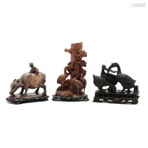 Three Asian Carved Hard Stone Sculptures