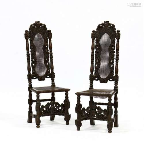 Pair of Continental Carved Coat-of-Arms Chairs