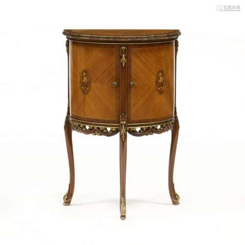 French Provincial Style Carved and Inlaid Demilune