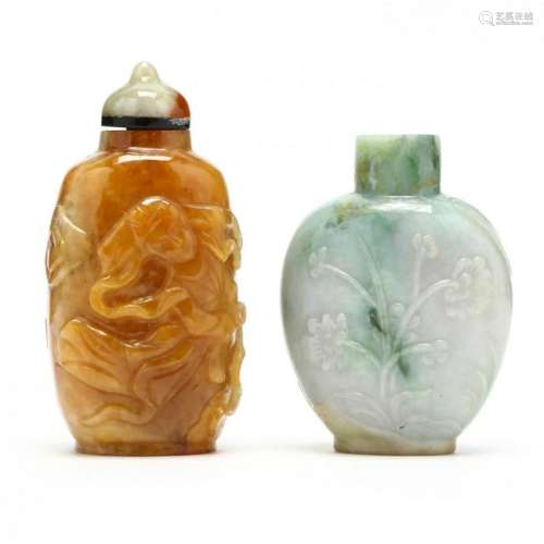 Two Chinese Jade Hard Stone Snuff Bottles